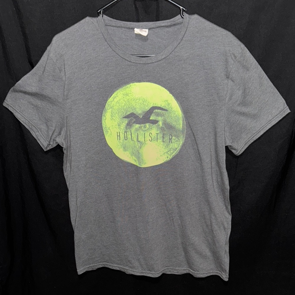 Hollister Charcoal Tee with Neon Green Emblem